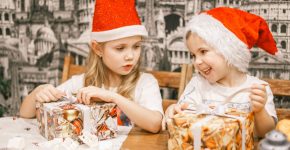 Children with Christmas gifts