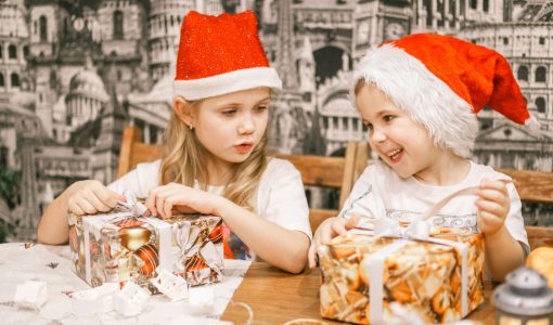 Children with Christmas gifts